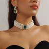 Collar de lujo europeo y americano con múltiples capas de perlas de imitación, geométrico, cuadrado, de cristal, pendientes, collar de color, collar de corbata exagerada de moda.