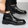 Botas Chelsea cortas de invierno de tiro alto con cremallera lateral, botas Martin para hombre, botas de trabajo de cuero suave británico con forro polar para motocicleta