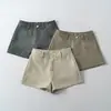 -26 Estilo Outono Minimalista Casual para o Trabalho Shorts Cintura Alta Linha A Faz as Pernas Parecerem Mais Longas Shorts Casuais Retos de Linho