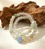 Pulsera de doble anillo de piedra de uva natural 5A y cristal blanco, moda pequeña fresca para verano, joyería de mano para chica, venta al por mayor