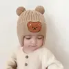 Gorros de Punto de Dibujos Animados para Otoño e Invierno Gorros con Protección para las Orejas para Niños Gorros para Bebé Serie Beige Niños y Niñas Protección contra el Viento para las Orejas y Calidez