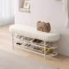 Banqueta de luxo espessada para trocar de sapatos na entrada de casa, com assento acolchoado macio integrado, pode ser usada como sapateira e armário de ferro forjado para calçar sapatos