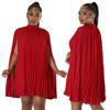 K10323 AliExpress Amazon europeu e americano explosões mulheres de cor sólida bat manga plissado solto vestido chiffon novo
