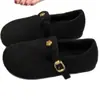 Zapatos de Felpa Cálidos para Mujer Estilo Birkenstock con Suela Gruesa, Grises, Estilo Francés Retro, Estilo Reina, Novedad Invierno 2025 para Exteriores