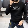 Sudadera Térmica Nueva de Otoño e Invierno Europeo para Hombre con Letras de Pedrería, Cuello Redondo, Camiseta Básica de Manga Larga, Top para Hombre, Marca de Moda