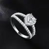 Anillo de Plata de Ley S925 con Forma de Corazón de 1 Quilate Doble Capa Corazón Moda de Lujo Ligero Anillo de Moissanita Moda Europea y Americana Transfronteriza