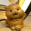 Artesanato em Madeira Esculpida à Mão do Cipreste Versão Q, Zodíaco Chinês, Decorações para Interior de Carro, Pequenas Figuras de Animais e Artesanato