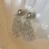 Pendientes de perla gris brezo con borla de cadena diseño de nicho pendientes de temperamento de alta calidad populares en otoño e invierno para mujer Únicos