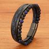 Explosiones Europeas y Americanas Pulsera Personalizada para Hombre Multicapa de Cuerda de Cuero Piedra Volcánica Esmerilada Cierre Magnético Pulsera de Bucle Cerrado Venta Caliente Transfronteriza