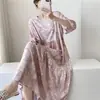 Camisola de Primavera e Verão Feminina Vestido Plissado Floral Novo Verão Algodão Seda Estilo Literário Pijama Elegante Saia de Algodão Seda