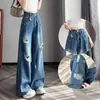 Jeans rasgados súper populares para mujer, otoño 2026, delgados, de cintura alta, adelgazantes, de corte holgado, únicos, rectos estrechos, de pierna ancha