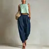 Pantalones Harem de Algodón y Lino Estilo Europeo y Americano Transfronterizos 2026 para Mujer, Cintura Elástica, Corte Holgado, Adelgazantes, Pantalones Linterna con Puño, Pantalones Largos Casuales