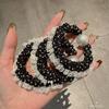 Anillo para el cabello con perla y lunares blancos y negros, estilo francés Chanel, con encaje elástico, cuerda para el cabello, tendón de goma, accesorios para el cabello, tocados