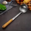 Espátula de acero inoxidable utensilios de cocina, espátula de cocina para el hogar con mango de madera maciza, cuchara de cocina, espátula para olla, espátula coladora, juego de utensilios de cocina