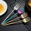 Vajilla Cuchara de Acero Inoxidable Tenedor Flor de Rosa Tenedor para Ensalada de Frutas Cuchara Mezcladora Dorada Rosa Dorado Cuchara para Sopa Estilo Coreano