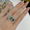 Anillo Femenino de Dos Colores con Apertura Ajustable Full Diamante Circonita Todo Fósforo Elegante Regalo de Caibao Industria Pesada