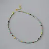 Collar Vintage Japonés Artístico de Perlas Verdes de Pino con Gemas de Colores Cadena para Clavícula Simple Elegante Bohemio