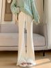 Calça Wide Leg de Tricô Espesso Branca Feminina Outono Inverno 2024 Nova Cintura Alta Emagrecedora Macia Cera Dose Franja Micro Flare