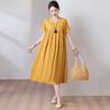 Novo Vestido de Algodão e Seda Colorido e Estiloso para Mães, Vestido de Verão de Corte Amplo para Mulheres de Meia-Idade e Idosas, na Faixa dos 40 Anos, Moderno