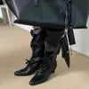 Botas longas pretas de cadarço estilo retrô com bico fino e salto alto para mulheres, novo estilo outono e inverno 2026, botas da moda dobráveis e estilosas
