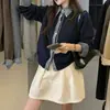 Chaqueta Cardigan Tejida con Parches de Mezclilla Elegante de Cuello Solapa 2026, Nueva Moda Otoño/Invierno Versátil Estilo Coreano Suéter Falso de Dos Piezas