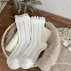 Nova coleção outono e inverno: meias de cano médio estilo coreano com renda retrô para mulheres. Meias versáteis de comprimento médio, perfeitas para o uso diário