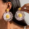 Joyería de Estilo Europeo y Americano, Pendientes de Girasol de Rafia Hechos a Mano, Pendientes Grandes Exagerados de Flor, Joyería de Estilo Festivo al por Mayor