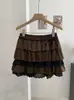 KEKEZOON Renda Bolinhas Saia de Bolo Feminina Laço Cadarço Cintura Alta Linha A Curta Anti-exposição 8874