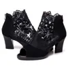 Verano 2023 nuevo europeo y americano peep toe malla de encaje tacón grueso comercio exterior talla grande fábrica de zapatos de mujer venta al por mayor