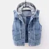 Jaqueta com Capuz Estilo Coreano Solta para Primavera e Outono com Bolsos Grandes Versátil Manga Longa Casaco Jeans para Mulheres Top Curto