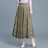 Saia feminina reversível fashion que reduz a idade, novo estilo outono/inverno 2026, cintura elástica, comprimento médio, detalhe em renda, saia com barra ampla