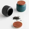 Lata de Chá Listrada Pequena Portátil de Cerâmica para Armazenamento de Chá Chá Preto Chá Verde Pu'Er Lata de Armazenamento Universal Lata Selada à Prova de Umidade