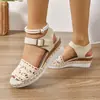 Sandalias de Cuña de Plataforma Gruesa para Mujer de Talla Grande Transfronteriza 2025 Verano Nuevo Sujetador Trenzado Calado con Boca de Pez Hebilla de una Línea Ropa Exterior