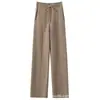 Elegantes pantalones de cachemira de pierna ancha para mujer, de tiro alto con bolsillos traseros, pantalones de pierna recta fluidos, engrosados para un efecto adelgazante