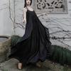 Elegante Vestido de Tirante Artístico con Pliegues y Volantes en Blanco y Negro, Perfecto para Vacaciones y Ropa de Playa