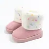 Botas de neve acolchoadas com retalhos para meninas de inverno, espessadas e forradas com fleece, sapatos de algodão de cano médio, botas curtas quentes para atividades ao ar livre com sola macia para bebês