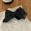 Presilha de Cabelo Xadrez com Laço Estilo Xiaohongshu para Mulheres, Presilha Banana para a Parte de Trás da Cabeça, Presilha Twist para Rabo de Cavalo Alto, Acessório de Cabelo Presilha Vertical
