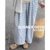 Calça de Vovó Estilo Japonês para Mulheres, Verão 2026 Novo Cintura Alta Emagrecedora Perna Reta Casual Petite Cropped Harem Calça Xadrez