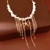 Collar Largo con Borla de Cadena de Estrella de Mar con Cuentas de Piedra, Cadena Clavicular de Lujo Ligero de Gama Alta, Accesorio para Vacaciones en la Playa, Venta al por Mayor de Collares