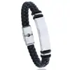 Pulsera Minimalista de Cuero Tejido Liso Grabado, Brazalete de Moda de Acero Inoxidable para Hombres Europeos y Americanos, Accesorio Popular Transfronterizo