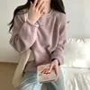 Suéter Solto Cor Sólida com Borda Enrolada Retrô Top Feminino Outono Inverno Novo Macio Grudento Estilo Casual Pulôver Malha Moda Feminina