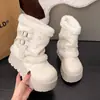 Botas de Nieve Gruesas con Suela Gruesa Forradas de Felpa Estilo Retro Blanco para Mujer 2026 Nuevo Estilo Invierno Cálido Zapatos de Algodón con Piel del Noreste