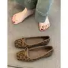 Versión de Piel de Vaca~Zapatos Planos de Ballet Retro Francés con Lazo y Estampado de Leopardo para Mujer, Sin Cordones, Estilo Abuela
