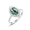 Anel de Ágata de Planta Aquática Novo Único Transfronteiriço S925 Prata Musgo Verde Moda Anel de Dedo Simples Elegante Europeu e Americano