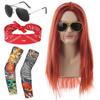 Amazon Cross Border COS Punk Wig 80s Heavy Metal Hip Hop Rock Laranja Cabelo Longo Liso Vestido Up terno