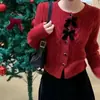Outono e Inverno novo cardigã de malha de seda brilhante estilo coreano com laço gola redonda casaco suéter estilo Chanel suéter cardigã de manga longa
