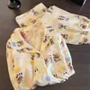 Pijama feminino estilo princesa de desenho animado, cardigã para primavera e outono, conjunto de calça comprida e manga longa, adequado para usar como roupa de casa