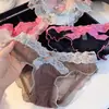 Estilo dulce y picante de chica - bloques de color, ribete de encaje cruzado, malla transparente, dobladillo con volantes, bragas sexys y lindas para mujer