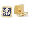 Gemelos Cuadrados Vintage de Esmalte Flor de Ciruelo, Diseño de Goteo de Aceite Dorado, Accesorios de Puño de Camisa Estilo Francés de Lujo Ligero para Ropa de Negocios para Hombre