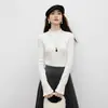Suéter de Punto Gris con Cuello Medio Fruncido 2026 Invierno Nuevo Ajustado Top Pulóver Capa Base